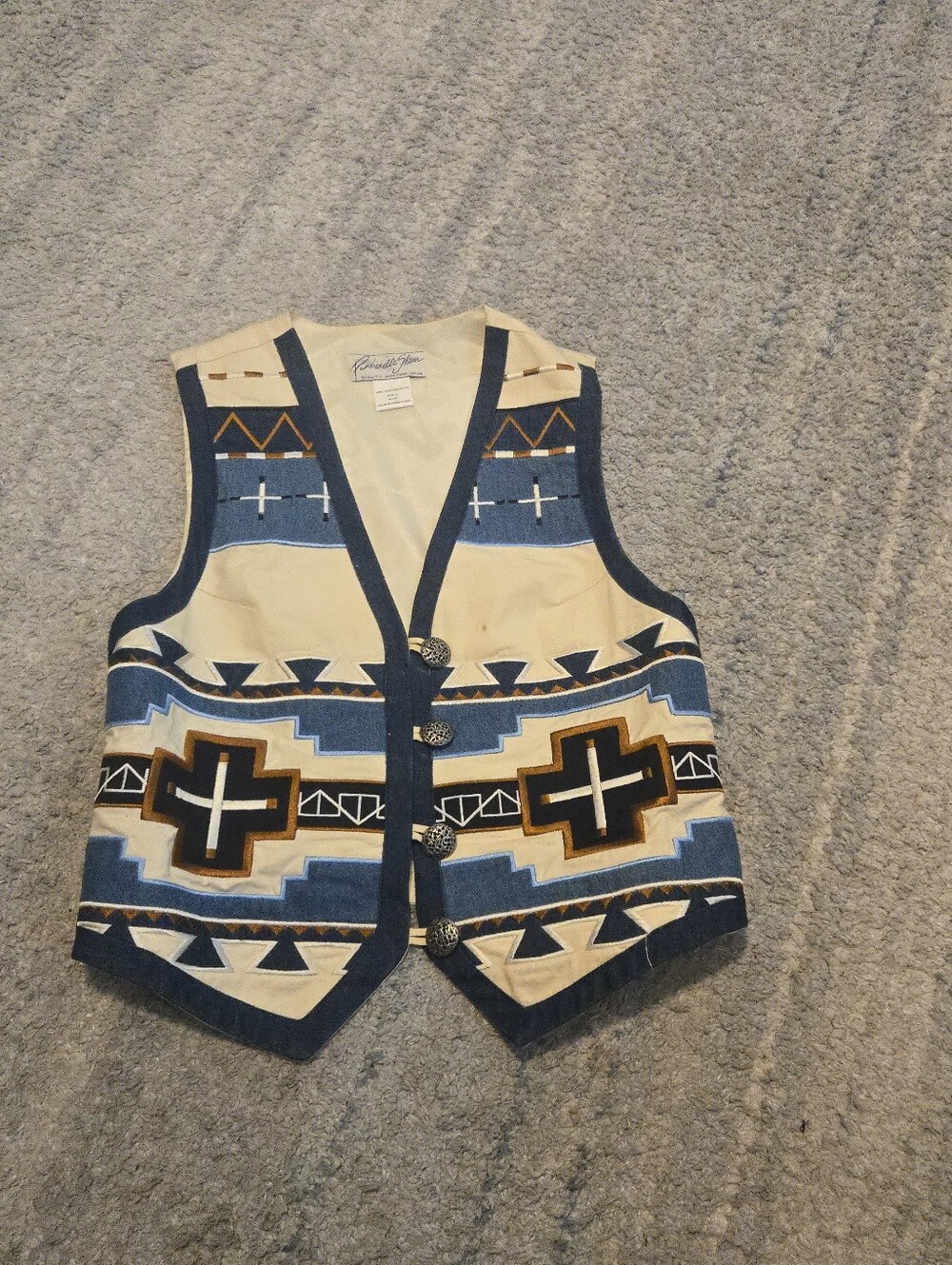 VTG Panhandle Slim Southwestern Embroidered Cotton Vest Women's Large Aztec Boho